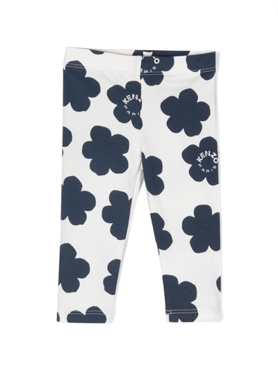 Kenzo Babies' Floral-print Cotton Leggings In White