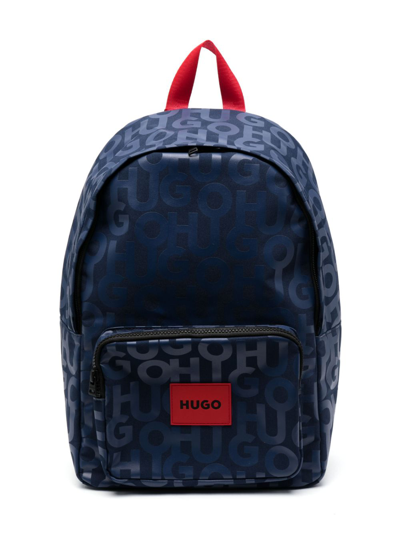 Hugo Kids' Logo-print Backpack In Blue