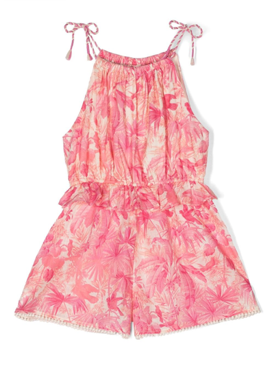 Zimmermann Kids' Botanical-print Sleeveless Cotton Playsuit In Pink