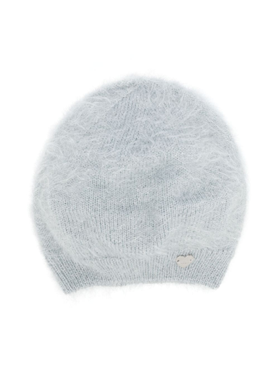 Monnalisa Kids' Heart-charm Frayed Beanie In Grey