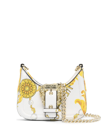 Versace Jeans Couture Baroque-print Logo-buckle Shoulder Bag In White