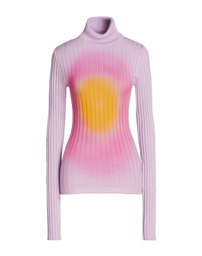 8 By Yoox Organic Cotton Printed Rib Knit Turtleneck Woman Turtleneck Light Purple Size Xxl Organic