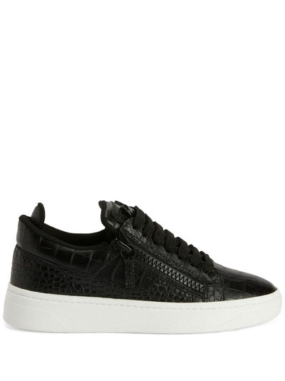 Giuseppe Zanotti Embossed Crocodile-effect Trainers In Black