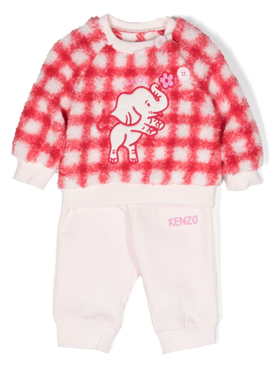 Kenzo Babies' Check-pattern Cotton Trouser Set In Pink