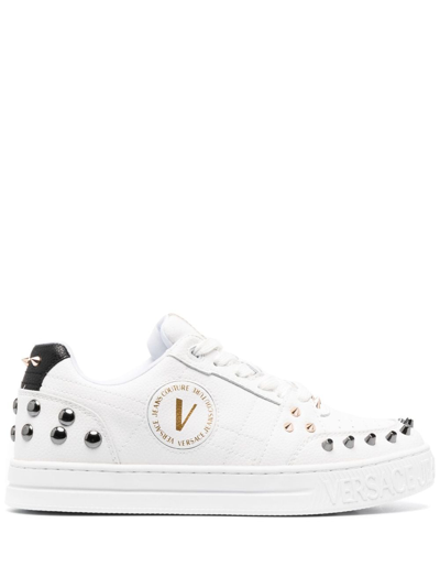 Versace Jeans Couture Spiked Stud-design Leather Sneakers In White