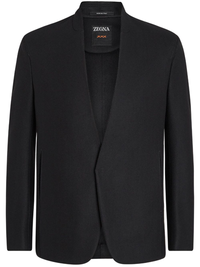 Zegna Concealed Front-fastening Wool-blend Blazer In Black