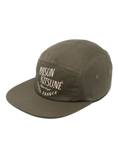 Maison Kitsuné Logo-print Cotton Cap In Green