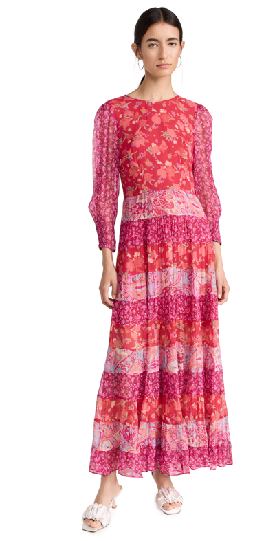 Rixo London Kristen Mix-print Dress In Havana Florsal Plum Mix