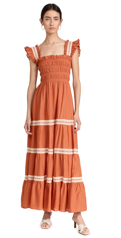 rixo orange dress RIXO London Floral Orange Maxi Dress Puff Sleeve M