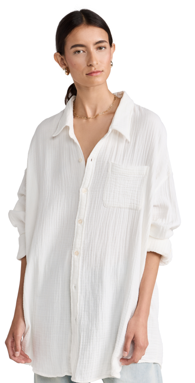 Denimist Button Front Shirt In Ecru Crinkle Cotton