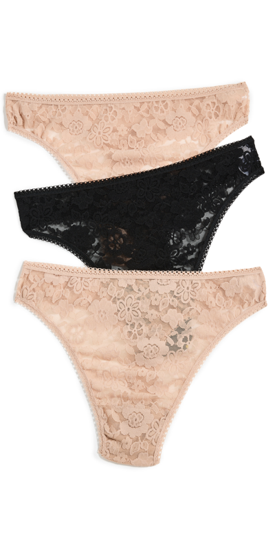 Hanky Panky Daily Lace High Cut Thong 3 Pack In Taupe-black-taupe