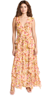 Misa Claudita Floral Chiffon Ruffle Maxi Dress In Golden Flora