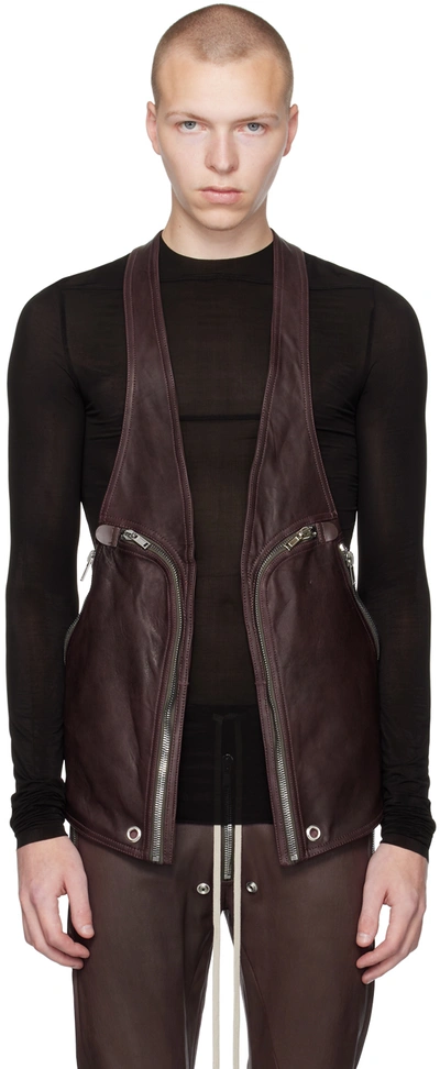 Rick Owens Brown Bauhaus Leather Waistcoat In 33 Amethyst