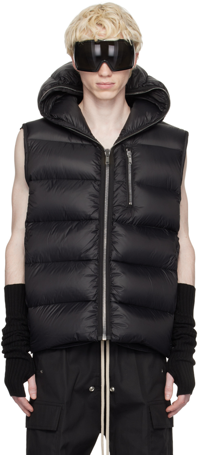 Rick Owens Quilted Recycled-shell Hooded Down Gilet In Black