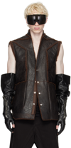 RICK OWENS BROWN FOGPOCKET SHEARLING VEST