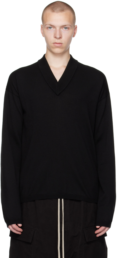 Rick Owens Black V-neck Sweater In 09 Black