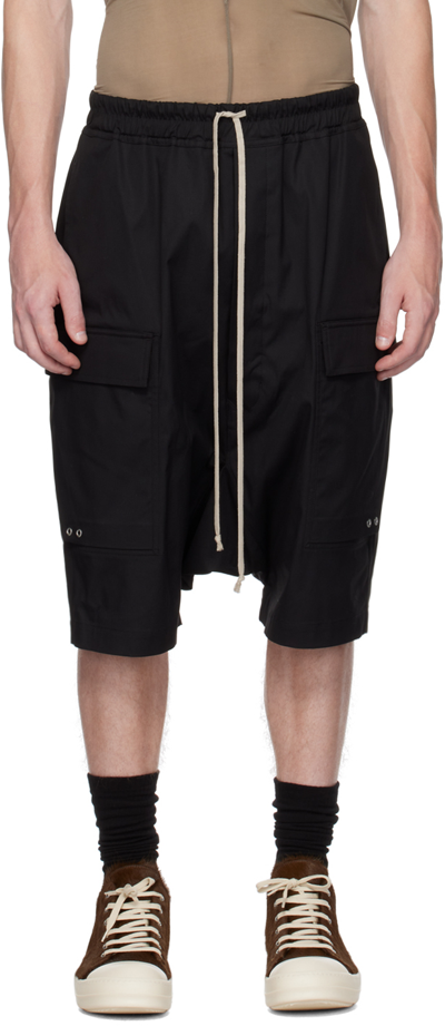 RICK OWENS BLACK CARGO PODS SHORTS