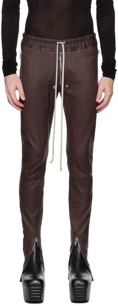 Rick Owens Brown Gary Leather Trousers In 33 Amethyst