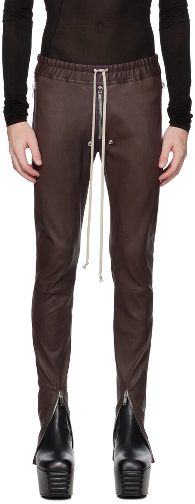 Rick Owens Brown Gary Leather Pants In 33 Amethyst