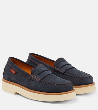 Tod's Gomma Suede Loafers In Blue
