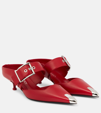 Alexander Mcqueen Punk Buckle Mule In Welsh Red/silver