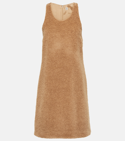 Totême Scoop-neck Wool-teddy Dress Chestnut