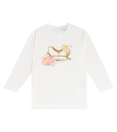 Monnalisa Kids' Printed Cotton Jersey Top In White