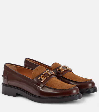 Tod's Leather And Suede Loafers In Brown