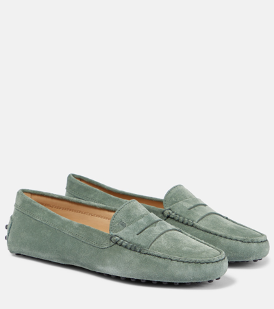 Tod's Gommino Suede Driving Shoes In Green