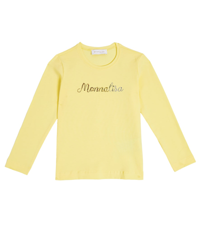 Monnalisa Kids' Logo Cotton Top In Yellow