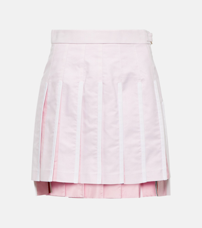 Thom Browne 4-bar Pleated Cotton Miniskirt In Pink
