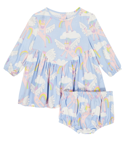 Stella Mccartney Baby Printed Jersey Dress And Bloomers In Blue