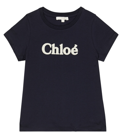 Chloé Kids' Logo-embroidered Organic Cotton T-shirt In 859 Navy