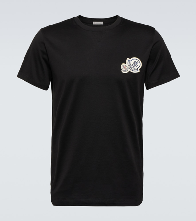 Moncler Double Logo Patch Cotton T-shirt Clothing In Black
