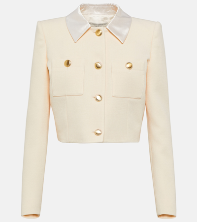 Alessandra Rich Cropped Jacket In Bouclé Tweed In Beige