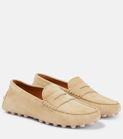 Tod's Gommino Bubble Suede Driving Shoes In Beige