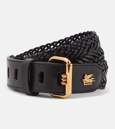 Etro Braided Leather Belt In Black