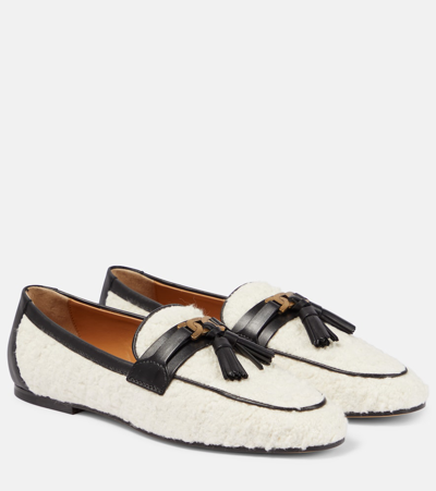 Tod's Tasseled Bouclé And Leather Loafers In White