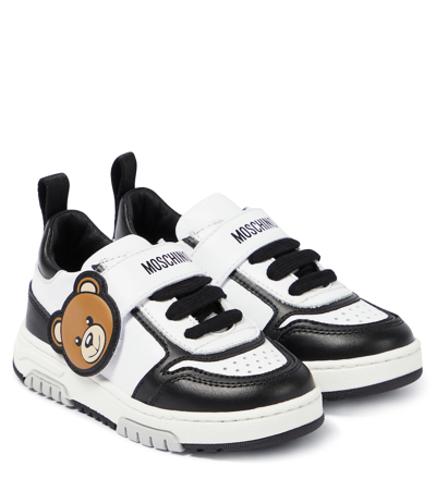 Moschino Kids' Logo Leather Sneakers In Multicoloured