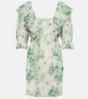 Ganni Pleated Georgette Minidress In Green