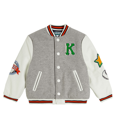 Kenzo Kids' Logo-embroidery Varsity Bomber Jacket In Light Grey