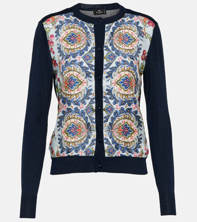 Etro Printed Silk And Cotton-blend Cardigan In Blue