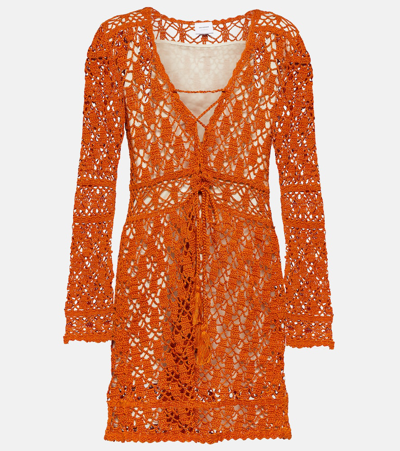 Anna Kosturova Bianca Cotton Crochet Minidress In Orange