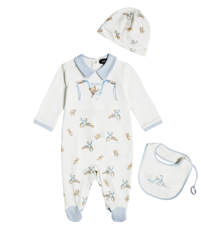 Monnalisa Baby Cotton Onesie, Bib, And Beanie Set In White