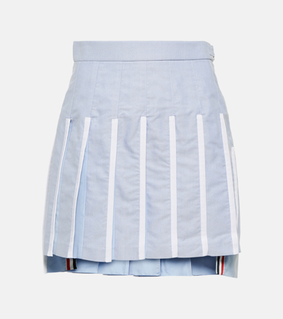Thom Browne Pleated Cotton Miniskirt In Blue