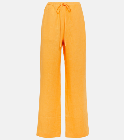 Nanushka Straight-leg Linen Pants In Orange