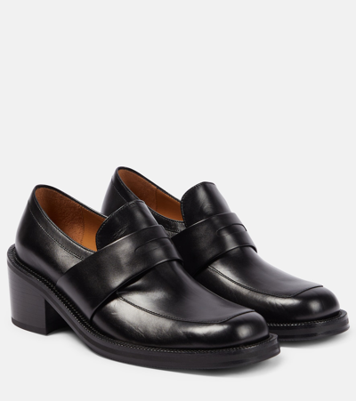 Dries Van Noten Calfskin Heeled Penny Loafers In Black