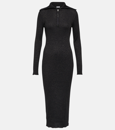 Brunello Cucinelli Half-zip Cashmere Midi Dress In Black