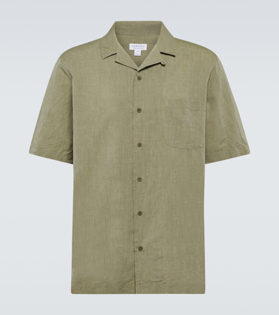 Sunspel Linen Shirt In Green