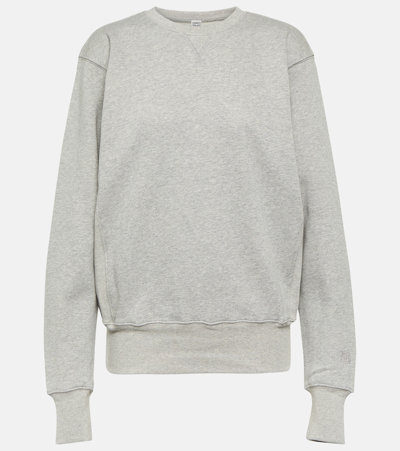 Totême Cotton Crewneck Sweatshirt In 350 Grey Melange